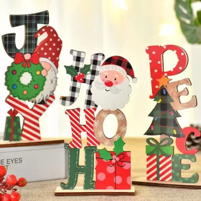 KEUGT Wooden Christmas Ornaments,Christmas Wooden Letters,Design Merry Christmas Sign Wooden Plaque Sign Decoration Table Top Sign Plaque Christmas Party Decorations (3 Pieces)
