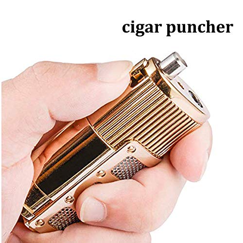 Cigar Cutter and Lighter Set, Cigar Punch Lighter Triple Jet Flame Butane Cigarette Torch Lighter (Gold) - Thumbnail 3