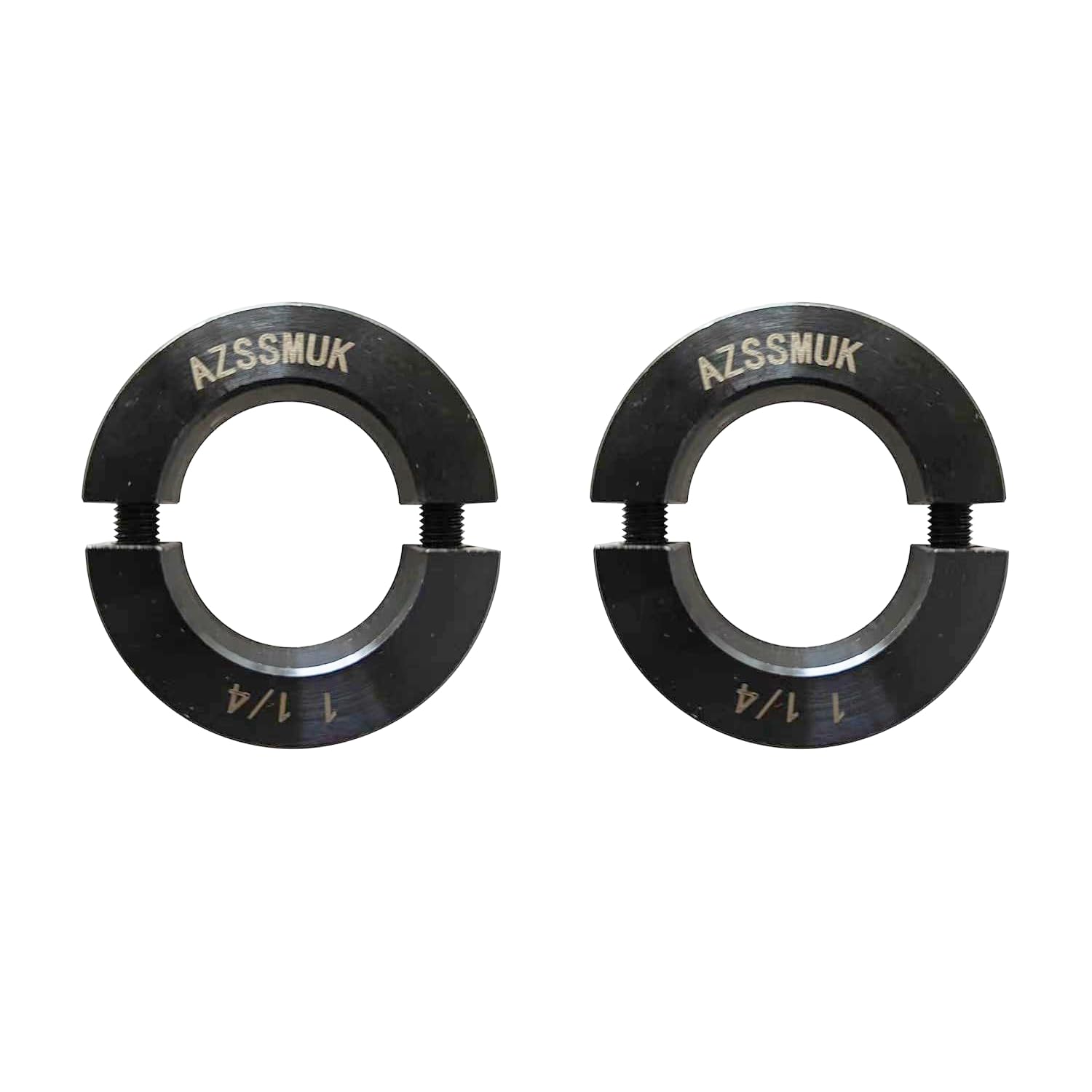 Photo 1 of AZSSMUK Shaft Collar Bore 1-1/4'' Double Split Black Oxide Set Screw Durable Shaft Collars Suitable for Machinery and Industrial Use 2 Pieces
