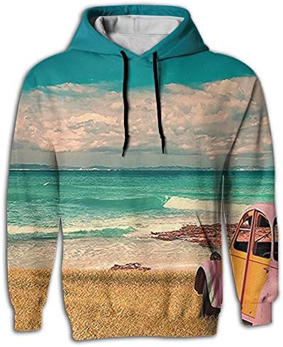 WTFIwy Men's Cute Hippie Car by The Ocean Pullover Sweatshirt Hoodies Hooded Sweatshirt Pockets
