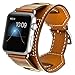 Valkit Bands Compatible with Apple Watch Band 38mm 40mm 42mm 44mm, Genuine Leather Strap Replacement Wristband with Metal Adapter Clasp for Men Women iWatch Series SE 6 5 4 3 2 1, Cuff - Brown