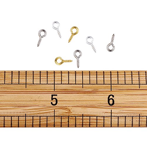 Kissity 1 Box Three Colors Iron Screw Eye Pins Bail Peg Set For Half-drilled Beads 10x4x1mm Pack of about 600pcs