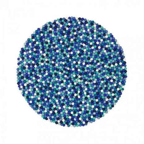Myfelt Emma Filzkugelteppich Rund Schurwolle Blau O 120 Cm