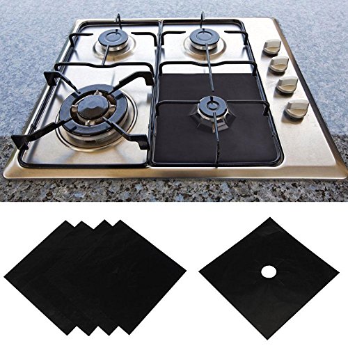 C-Pioneer 4pcs Reusable Aluminum Sheet Gas Range Stove Top Burner Protector Liner Cover - Thumbnail 2