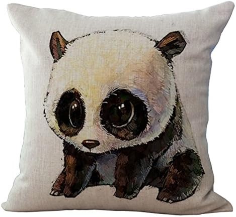 Sunshine06 Panda Pattern Vintage Cotton Linen Square Throw Pillow Case Decorative Cushion Cover Pillowcase Cushion Case for Sofa Bed Chair18 X 18 Inch (B)