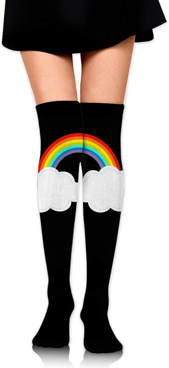Women's Casual Stripe Knee High Socks Rainbow And Two Clouds In Sky Dash Line Compression Stockings For Women Girls Casua Sports Cosplay 23.6 Inch