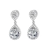 UMODE Teardrop Halo Cubic Zirconia CZ Dangle Drop Earrings for Women 1.15 In