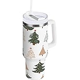YETTASBIN Christmas Tree 30 oz Tumbler with Handle, Stainless Steel Vacuum Insulated Sports Water Bottle, Leak-proof Travel Coffee Mug Cup with Lid and Straw for Water, Iced Tea or Coffee