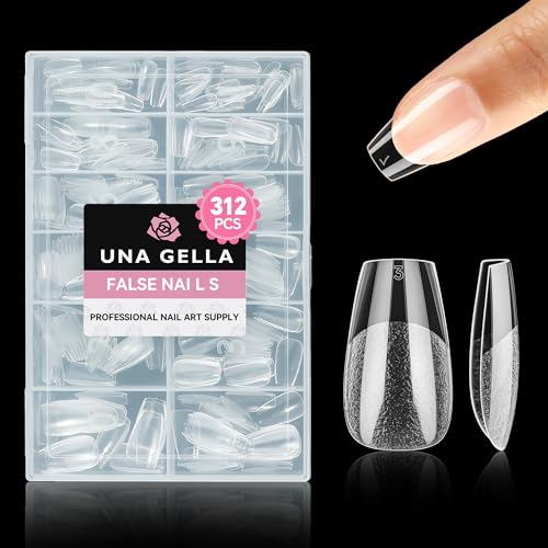 UNA GELLA Ballerina Short False Nails, 312 Pieces 12 Sizes, Tips Nails Coffin Short Semi Matte Full Cover, Tips Press On Nails for DIY Acrylic Extension