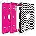 E LV iPad Air Deluxe Printed Hard Soft Hybrid Armor Combo Case with 1 Screen Protector, 1 Stylus and 1 E LV Microfiber Digital Cleaner - Zig Zag Hot Pink
