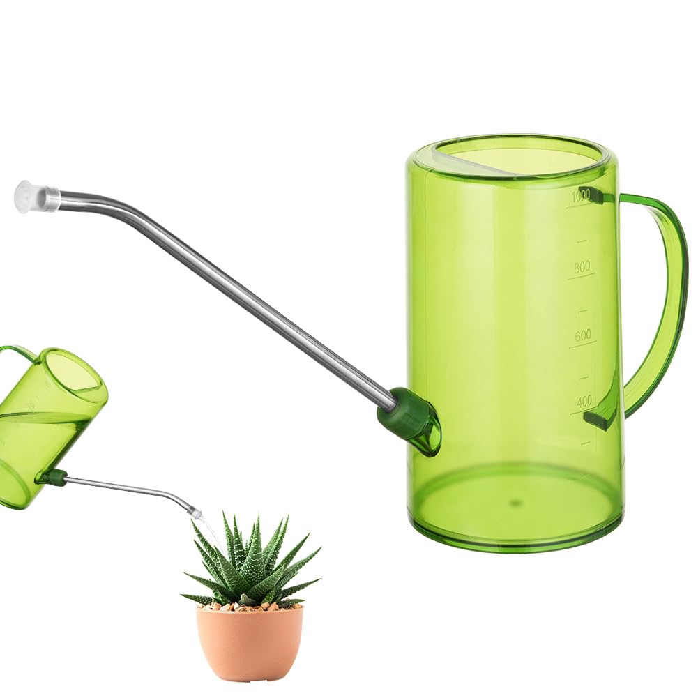 OFFCUP 35oz 1L Watering Can, Plastic Mini Small Watering Can, Plant Flower Long Spout Sprinkling Pot for Home Use Bonsai Indoors Outdoor Garden Succulents (Green)