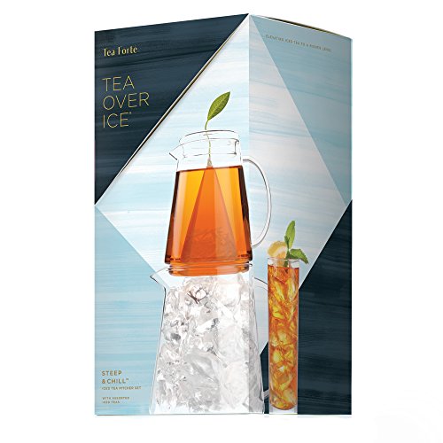 Tea Forte TEA OVER ICE Steeping Tea Pitcher Set and Iced Tea Infuser Sampler Box with 5