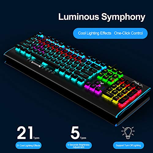 AULA F2099 Ultra Thin Mechanical Gaming Keyboard Brown Switches, with