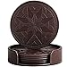 BEST FAUX LEATHER Coasters For Drinks, Twin Bundle - Set of 6 In Dark Coffee Plus 2 Free Bonus Black Mats In Holder,Protect Wood & Glass Furniture Against Stains, Men and Women Housewarming Gift Ideas