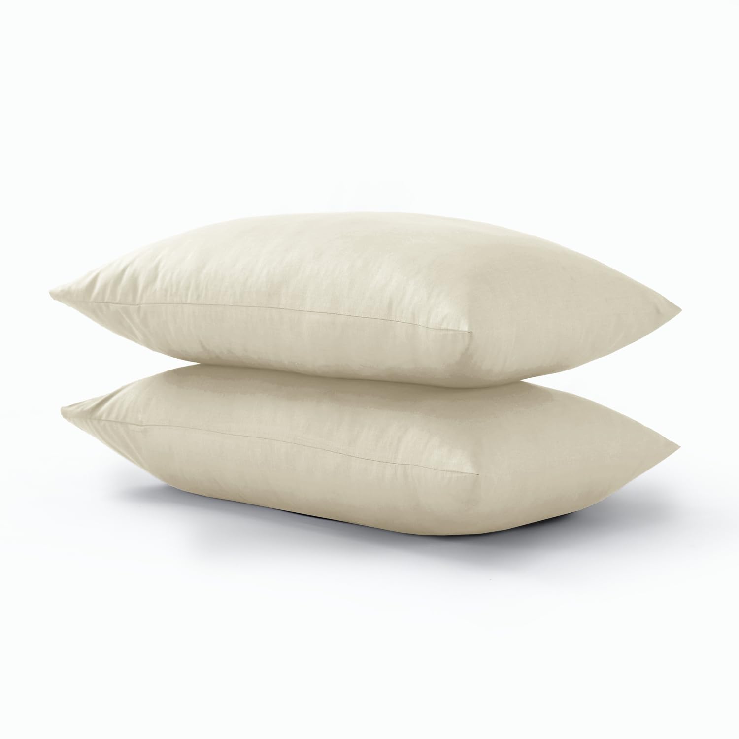 CHARKHAH Pair of Polycotton Standard Housewife Oxford Pillowcases and 100% Cotton Flannel Jersey Pillow Covers Protectors Dyed in Trendy Colors, Size 50 cm x 75 cm (Housewife Pack of 2, Mocha)