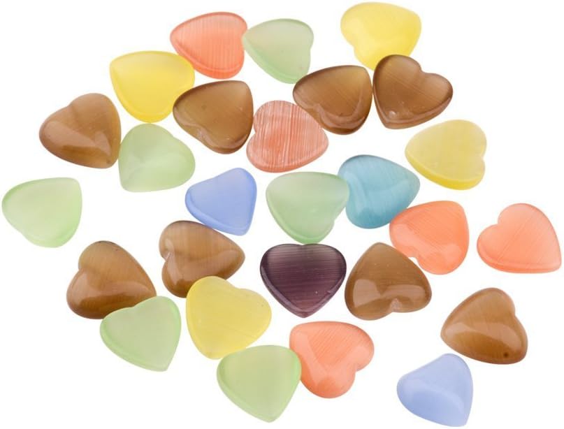 Cabochons Pandahall 50pcs Valentine Craft Findings, Mixed Color Heart Cat Eye Beads, about 8mm in diameter, 3mm thick