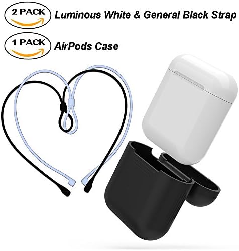 AirPods Strap &amp; AirPods Case Piozoon Air Pods Sports Silicone Strap Wire Rope Connector &amp; Case Shock Proof Protective Cover for iPhone 7 Apple Airpods (Luminous White+General Black strap &amp; Black Case)