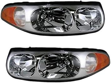 Amazon Com Headlight Assembly Set Of 2 Without Lined Fluted Hi Beam Lens Compatible With 2000 2005 Buick Lesabre Custom Automotive