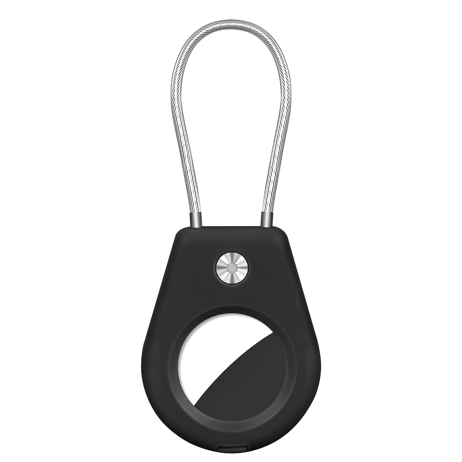 AXFEE Air tag Holder with Wire Cable, Protective Air-Tag Case, Anti-Lost and Scratch-Resistant air-tag Lock Case Keychain, Compatible with Apple Air-Tags for Keys, Luggage, Pet Collar, Bag (Black)