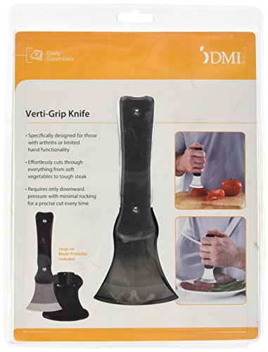 DMI Verti-Grip Curved Cutting Kitchen and Dinner Knife for Individuals with Limited Hand Strength, Stainless Steel Blade