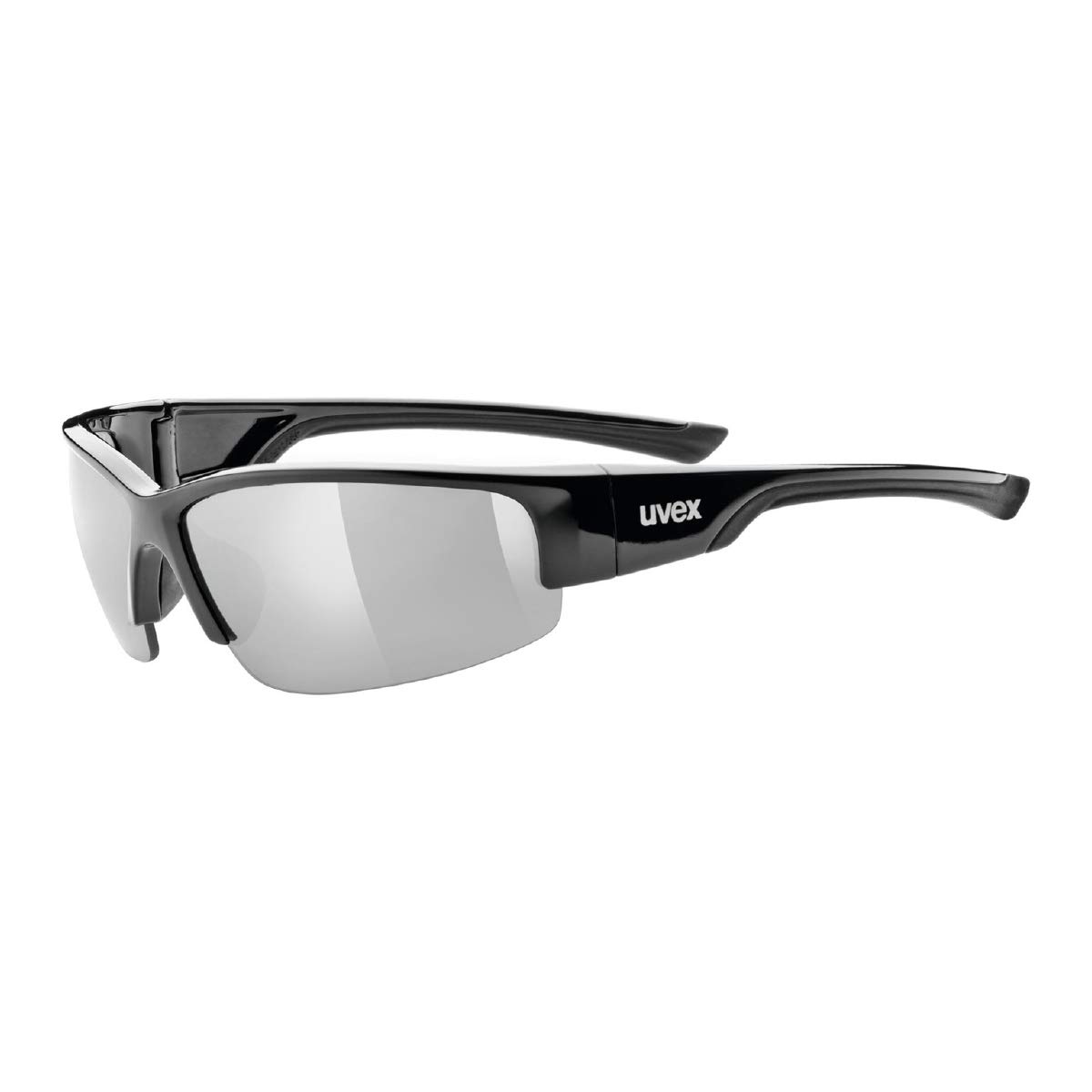 uvex Sportstyle 215 - Sports Sunglasses for Men and Women - Mirrored Lenses - Comfortable & Non-Slip - Black/Silver - One Size