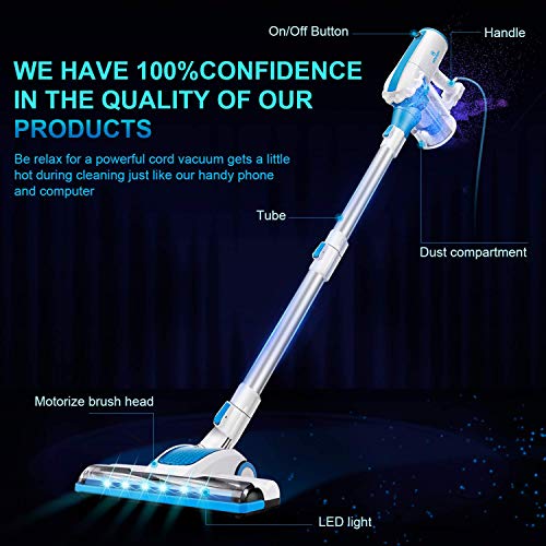 MOOSOO Vacuum Cleaner, 4 in 1 Corded Stick Vacuum 17000pa Powerful