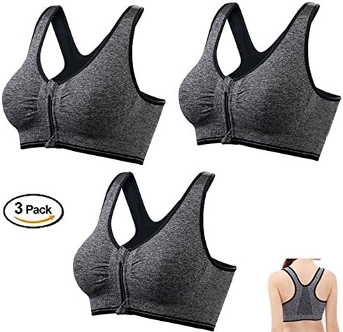 Women's Front Zip Sports Yoga Bras High Impact Workout Gym Activewear Tank Top (L(36B 36C 36D 38A 38B 38C 38D), Black 3)