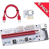 EXPLOMOS Latest PCI-E Express Cable 1X TO 16X Graphics Extension Ethereum ETH Mining Powered Riser Adapter Card, 60cm USB 3.0 Cable, 4 Solid Capacitors (VER 008S, 6-Pack)