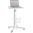 ONKRON Mobile Laptop Cart on Wheels with Load up to 17.6 lbs, Height Adjustable Side Table with Wheels & Storage, Portable Workstation for Laptop/Small Rolling Desk for Couch White