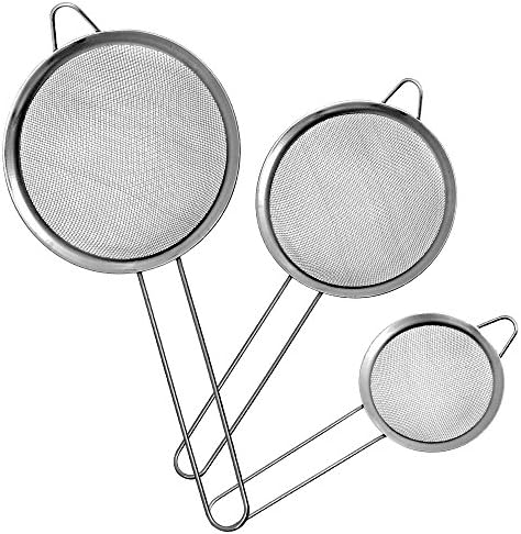 Stainless steel Fine Mesh strainer- Set of 3-Food Strainers Perfect for Strain, Drain and Rinse Vegetables, quinoa &amp; Tea