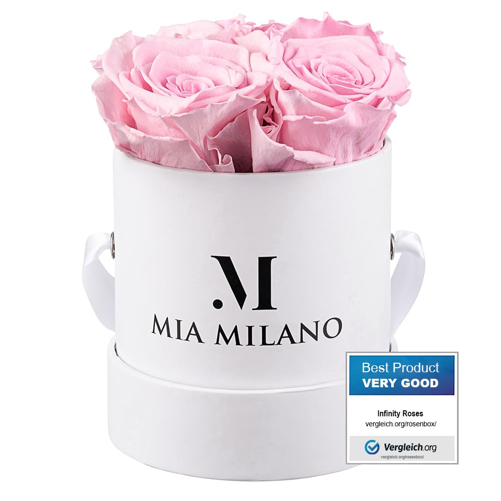 Mia Milano ® Rose box with 4 Infinity roses | Flowerbox (gift box for Valentine's Day) preserved flowers 5 years durable (White - Pink)