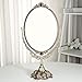 KINGFOM Antique Two Sided Swivel Oval Desktop Vanity Makeup Mirror with Embossed Roses and Mounted Beads for Home, Jewelry or Watches Cosmetics Showcase (Large, Bronze)