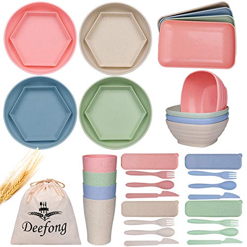 Deefong Dee Wheat Straw Plates Set,Lightweight Dinnerware Set