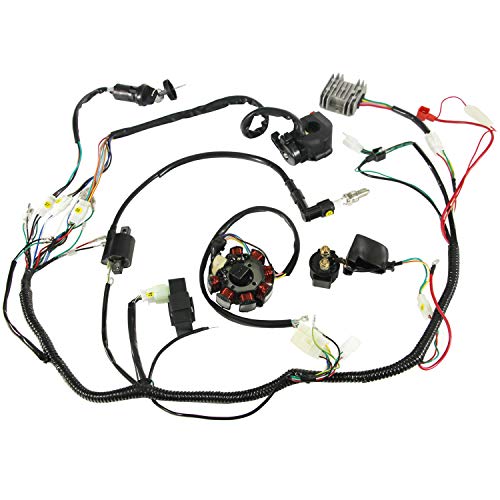 Auutoo Complete Wiring Harness kit Wire loom Electrics Stator Coil CDI For ATV QUAD 4 Four wheelers 150CC 200CC 250CC Go Kart Dirt Pit Bikes
