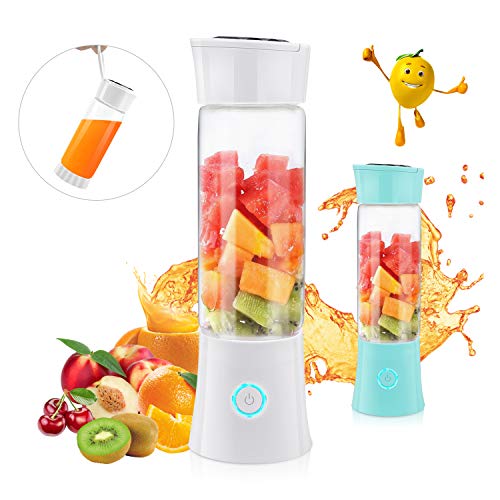 Portable Blender, Supkiir USB Rechargeable Mini Juicer Cup with Handle, Smoothie Blender with 6 Blades with 4000mAh Batteries, 480ml Household Fruit Mixer for Travel Office Sports School