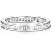 SHINYSO Wedding Band for Women Princess Cut Cubic Zirconia CZ Ring Eternity Band Engagement Stacking Promise Rings for Her Size 4-10