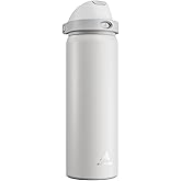 POWCAN 32 oz Double Walled Water Bottle for Gym: 100% Leakproof, Push-Button Spout & Quick-Flip Straw Lid, Insulated Flask with Handle for Office, Sports, School, Work, Cycling (Stone White)