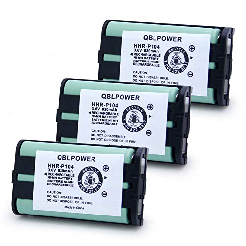 QBLPOWER 3.6V 830mAh Ni-MH HHR-P104 HHRP104 HHR-P104A Type 29 Cordless Phone Battery Replacement Compatible with Panasonic KX-TGA520M KX-FG6550 KX-FPG391 KX-TG2388B KX-TG2396 KX-TG2300 (3 Pack)