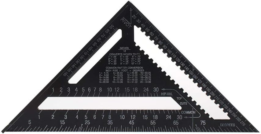 FCGV 12 inch Triangular Ruler Protractor Angle Ruler for Woodworking Framing Measuring -Black