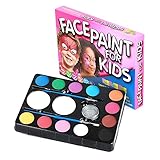Face Paint Kit for Kids. 12 Color Party Palette. Best Value Face Painting Set with More Paint! Professional Quality. Glitter, Brushes & Sponges. Great for Parties, Boys and Girls Face Painting Kits