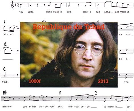 John Lennon collectables - John Lennon Imperforate miniature stamp sheet - Superb condition and never hinged - 2013 / Chad / 1000F
