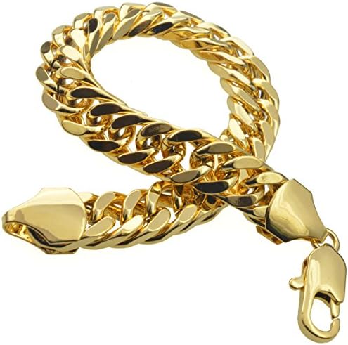 18K 18CT Gold plated Mens 10mm Width 7"8"9" Length Cool Braclet B119