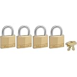 Master Lock 140Q Solid Brass Keyed Alike Padlocks, 4 Pack, Brass