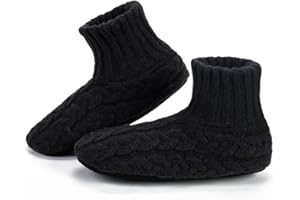 LEMZONE Mens Fuzzy Slipper Socks with Grippers, Winter Warm Sherpa Lined Indoor House Shoes Christmas Gifts for Dad Husband Boyfriend