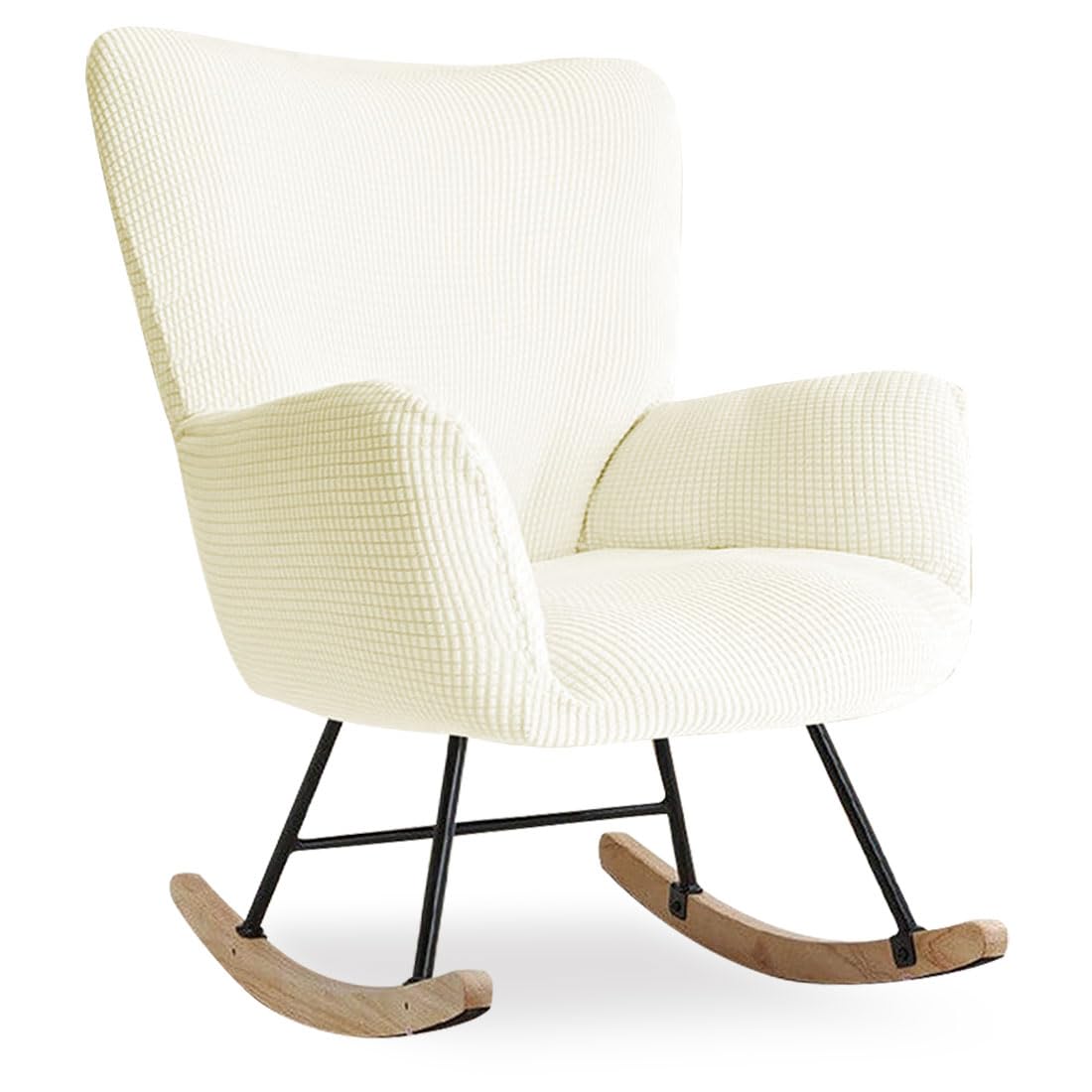 Photo 1 of Buenanir Nursery Rocking Chair Cover Stretch Glider Chair Covers Jacquard Modern Reading Chair Slipcover Rocking Accent Armchair Protector for Living Room Nursery Bedroom, Beige