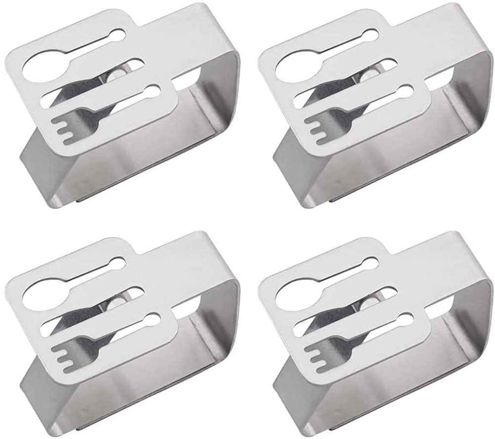 Alnicov 4pcs Stainless Steel Thickened Strong Cloth Clips Tablecloth Clamp Holder Table Cover Clamps for Outdoor and Indoor(Cutlery)