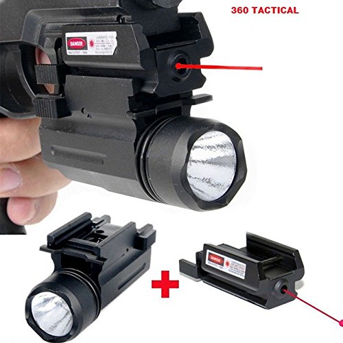 2 In 1 Tactical Pistol Red Dot Laser Sight + 180 Lumen Cree LED Flashlight Combo Hunting Accessories for Pistol Guns 1911 M9 Glock 17,19,20,21,22,23,30,31,32 (Combo)