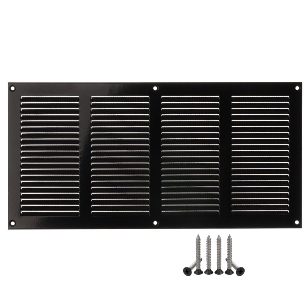 LIRAST 400x200mm Vent Cover Black - 16x8 inch Wall Vent Cover with Insect Mesh - Ceiling Soffit Vents - External Vent Cover - Metal Ventilation Grilles - Air Vent Covers for Walls