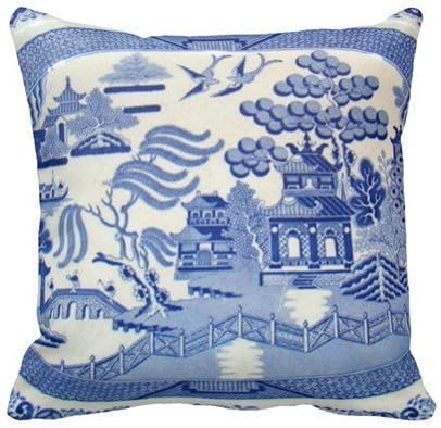 guolinadeou Blue Willow Cotton Square Throw Pillow Case Cushion Cover 18 x 18 inches