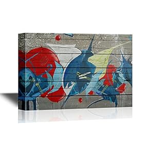 Canvas Wall Art - Abstract Graffiti on Wood Panel Background - Gallery Wrap Modern Home Art | Ready to Hang - 12x18 inches